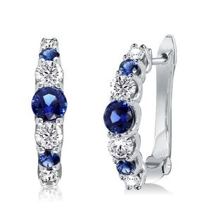 Italo Round Cut Blue & White Sapphire Hoop Earrings